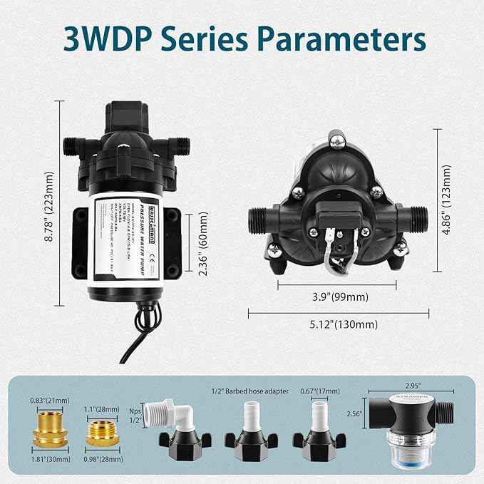 WASSERMANN RV Water Pumps Pressure Pump 115V AC with Pressure Switch, Self-priming Water Pump 4.0GPM 45PSI, Fresh Water Pump for RV Kitchen Barthroom Marine Yacht Garden Diaphragm Pump
