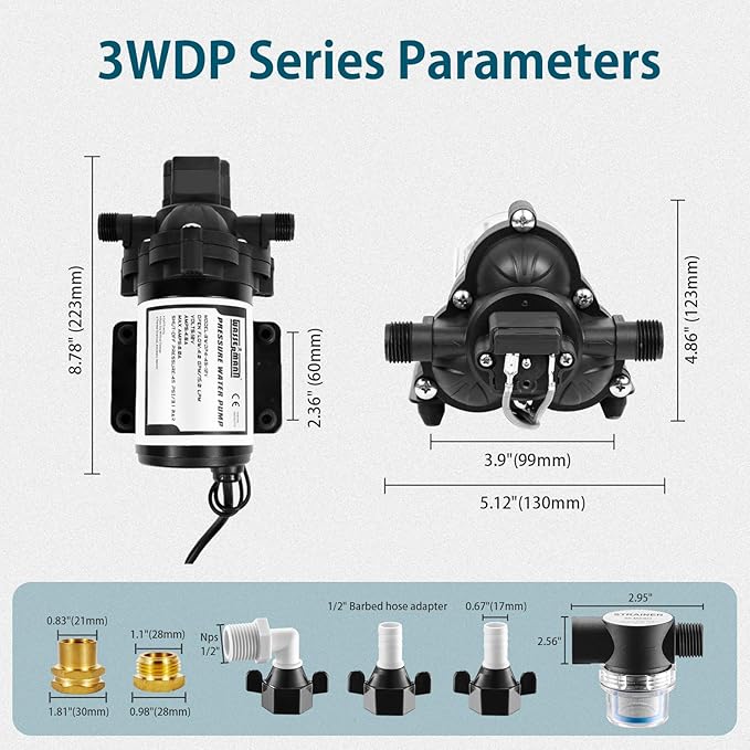 WASSERMANN RV Water Pumps 115V AC Pressure Pump with Pressure Switch, Self-priming Water Pump 4.0GPM 45PSI, Fresh Water Pump for RV, Kitchen Barthroom Camping Marine Yacht Garden Diaphragm Pump115volt