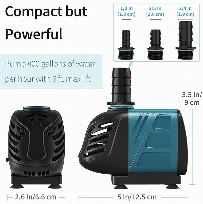 Uniclife Aquarium 400 GPH Submersible and Inline Water Pump 30W 6ft High Lift AC 120 V Quiet Adjustable Return Pump with 6 ft. Power Cord for Fish Tanks Pond Waterfalls Fountains Sumps and Gardens - AquaVibe