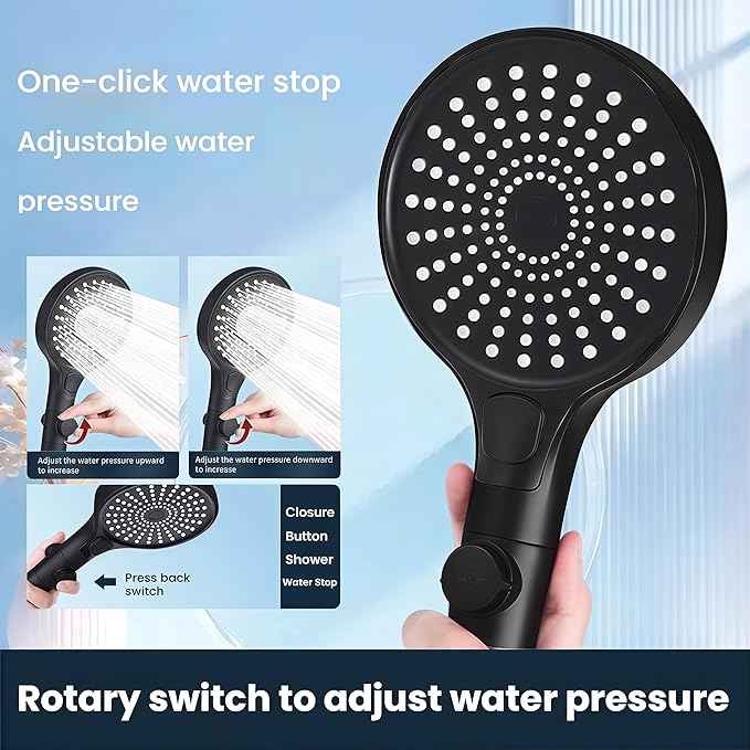 Filtered Handheld Shower Head with Hose and Holder, 5.1" Large High Pressure Shower Wand with 2 Extra Filters, Matte Black Showerhead Set for Hard Water, 3 Spray Modes & One-Key Pause