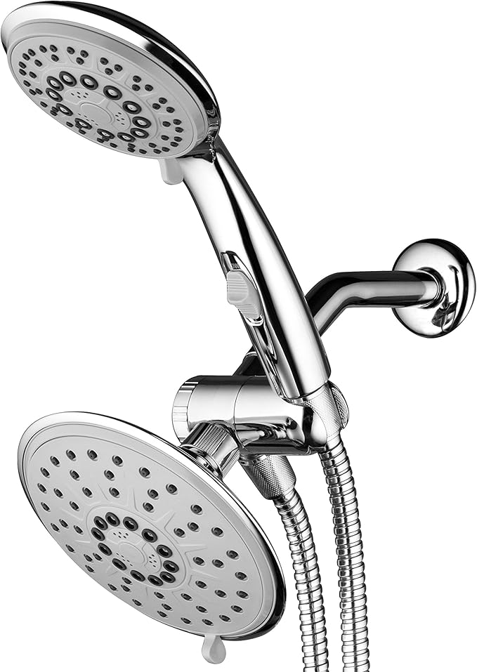 30-Setting 6 Inch Rain Shower Head with Handheld Shower Combo featuring Patented ON/OFF Pause Switch by Hydroluxe - Use Each Showerhead Separately or Both Together! Premium Chrome Finish