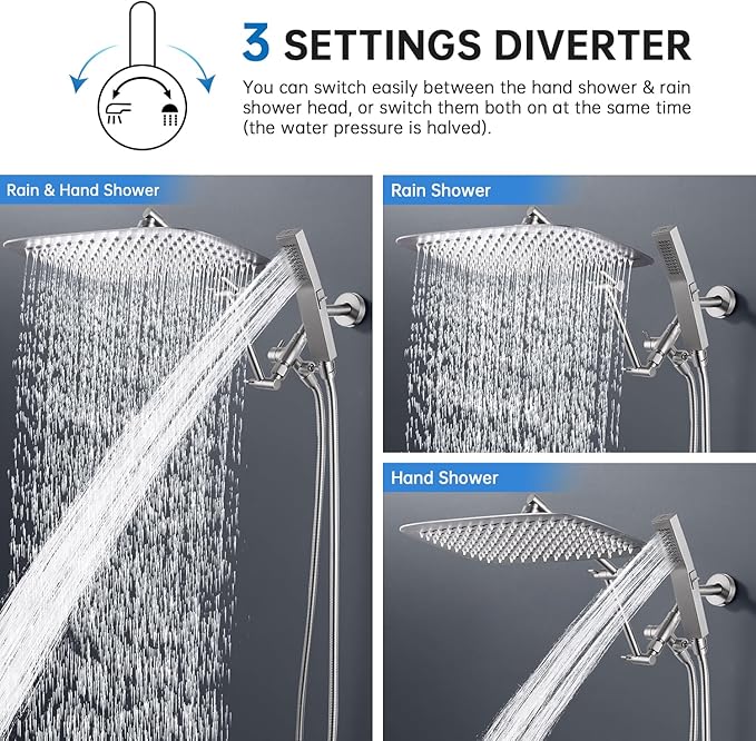 G-Promise All Metal 14 Inch Dual Shower Head with Handheld Combo, Rain Shower Head, with 16 Stage Shower Filter For Hard Water, Reduces Chlorine and Fluoride, Improves Dry Skin (Brushed Nickel)