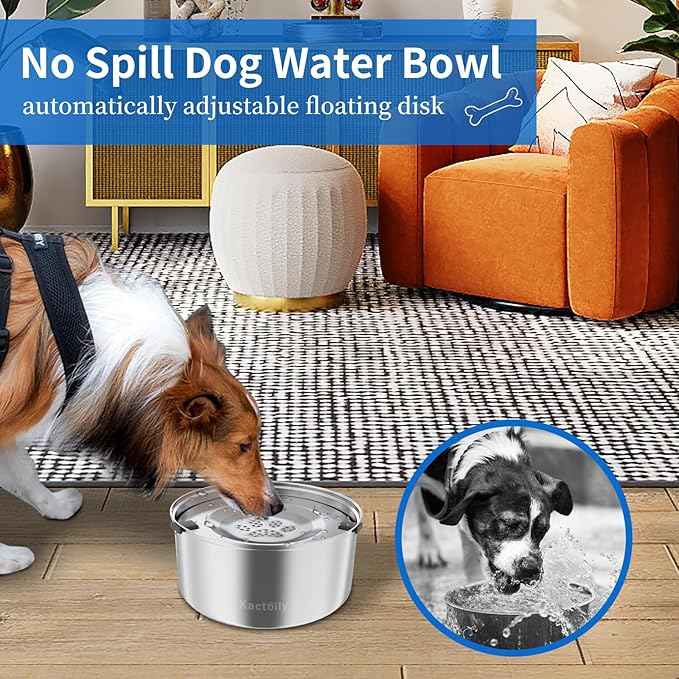 Kactoily 3L/101oz Large Capacity Dog Water Bowl Stainless Steel No Spill Dog Bowls Slow Drinking Dog Water Feeder Dispenser
