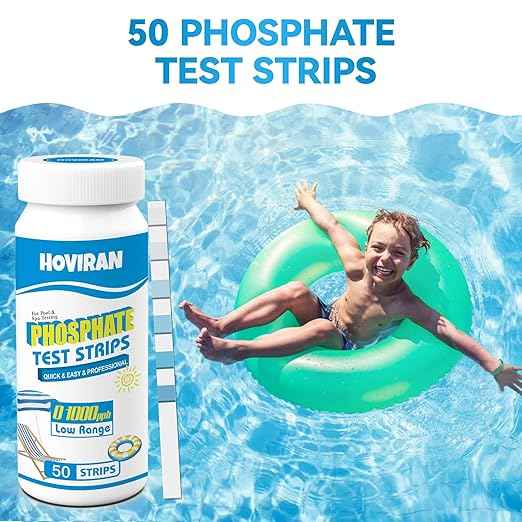 Phosphate Test Kit, Pool Phosphate Test Kit, 50 Counts Phosphate Test Strips for Hot Tub and Swimming Pool, Quick & Reliable Water Testing with Colorimetric Tube