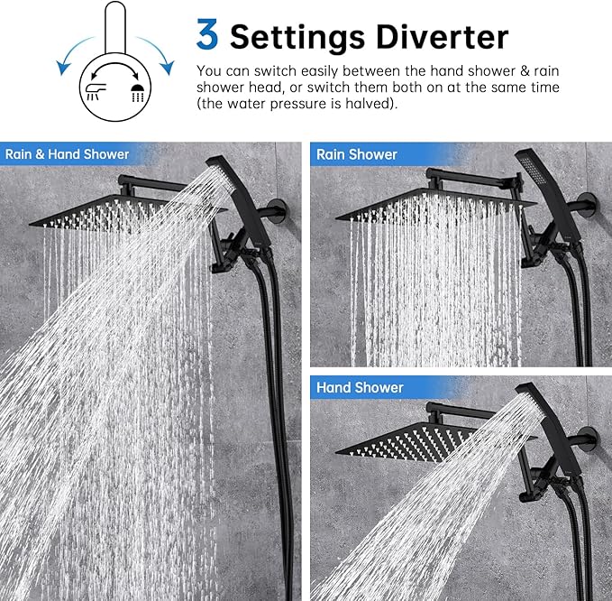 G-Promise All Metal 12 Inch Dual Shower Head with Handheld Combo, Rain Shower Head, with 16 Stage Shower Filter For Hard Water, Reduces Chlorine and Fluoride, Improves Dry Skin.
