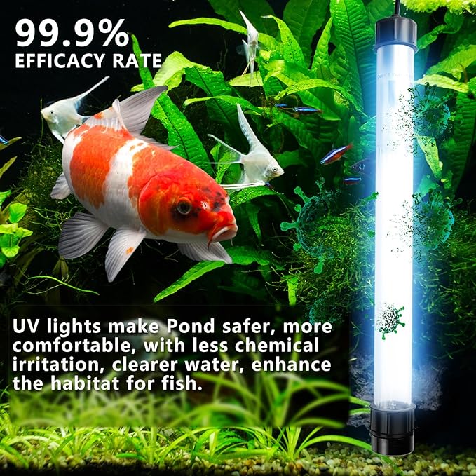 55W Pond UV Light for 500-5000 Gallon, Aquarium UV Light, UV Water Clarifier for Pond, Cold Plunge, Koi Pond, Aquarium, Swimming Pool and Fish Tank for Algae Control