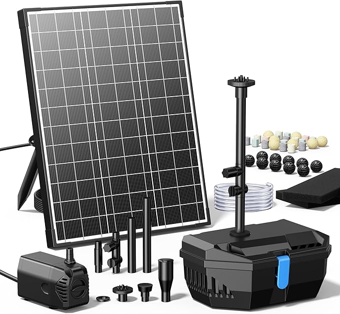NFESOLAR Solar Water Fountain Kit, Pond Filter with 20W Solar Panel, 120 GPH Solar Water Pump, 4 Sprayers for Outdoor Pond 120-300 Gallons, Fish Tank and Garden Water Features N3212