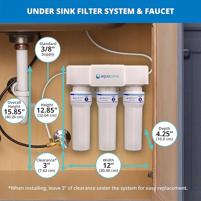 Aquasana Under Sink Water Filter | 3-Stage Max Flow Filtration | Certified to Reduce up to 99.99% of PFAS, Lead, Chlorine, & More | Under Counter Drinking Water Filter | Chrome Faucet | AQ-6300M-CHR
