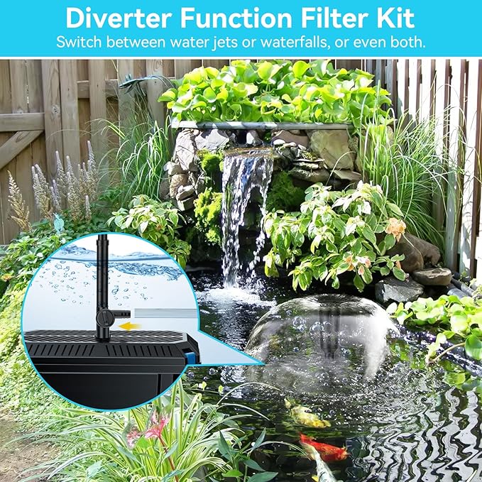 Antfraer Pond Filter with Pump Kits, Pond Filters for Outdoor Ponds Built In 660GPH Pond Pump, Pond Filter Box Suitable for Garden, Fountain, Pond, Animal Sink, Waterfall, Aquarium-Corded Electric