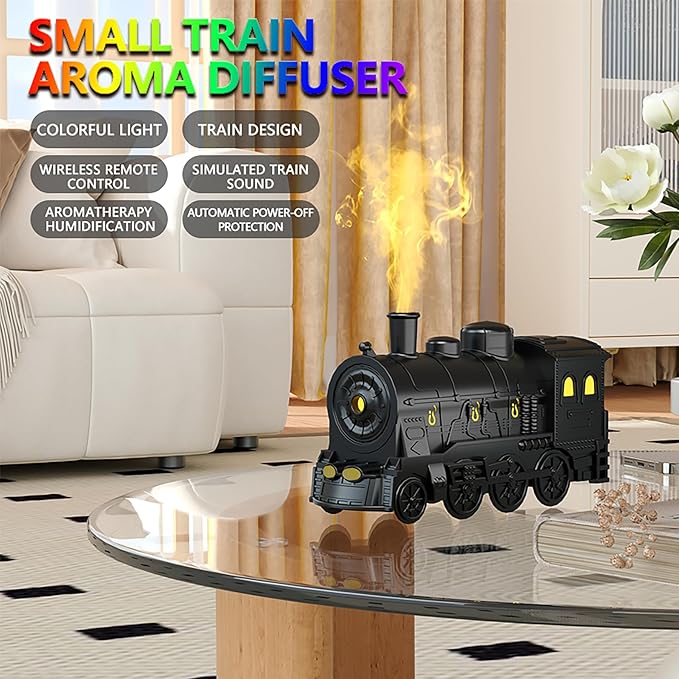 Train Essential Oil Diffuser, 300ml Train Humidifier with Remote Control for Large Room, Aromatherapy Diffuser Cool Mist Humidifier with 7 Light, 2 Mist Mode & Auto Shut-Off for Home Office Bedroom