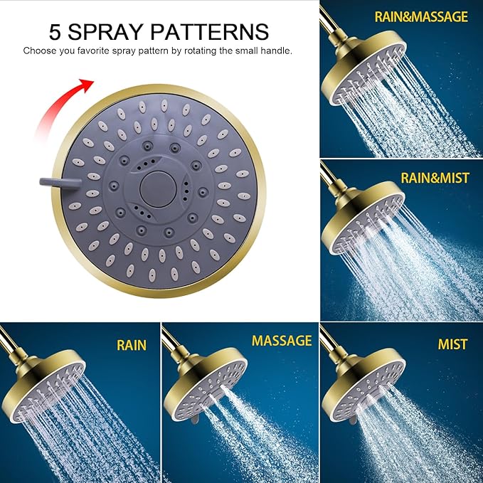 Shower Head and 15 Stage Shower Filter Combo, FEELSO High Pressure 5 Spray Filtered Showerhead with Water Softener Filters for Hard Water Remove Chlorine and Harmful Substances (Golden)