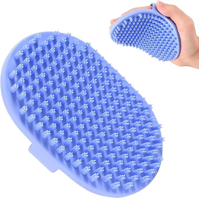 Dog Grooming Bath Brush, Pet Rubber Brush For Shower Scrubbing & Soothing Massage, Ideal for Long & Short Haired Dogs and Cats, Essential Puppy Grooming Accessories, Short Pins [We Love Doodles] - AquaVibe