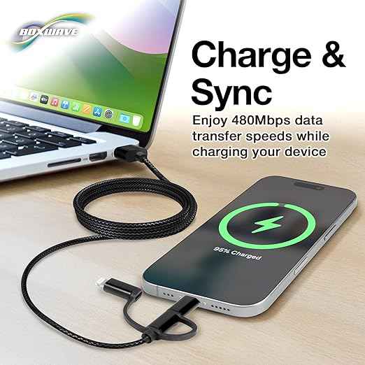 BoxWave Cable Compatible with LARQ Bottle PureVis 17 oz - AllCharge 3-in-1 Cable - Jet Black