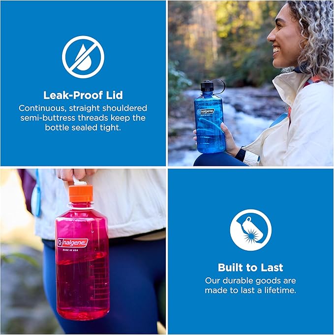 Nalgene 32 oz Narrow Mouth Water Bottle | BPA-Free, Durable & Leak Proof, Lightweight Bottle for Gym, Office & Travel, Slate Blue