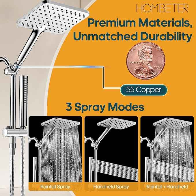 Filtered Shower Head with Handheld Spray Combo High Pressure Rain Shower Head Dual Shower Head with Filters - Removes Chlorine Height Adjustable & Built-in Power Wash