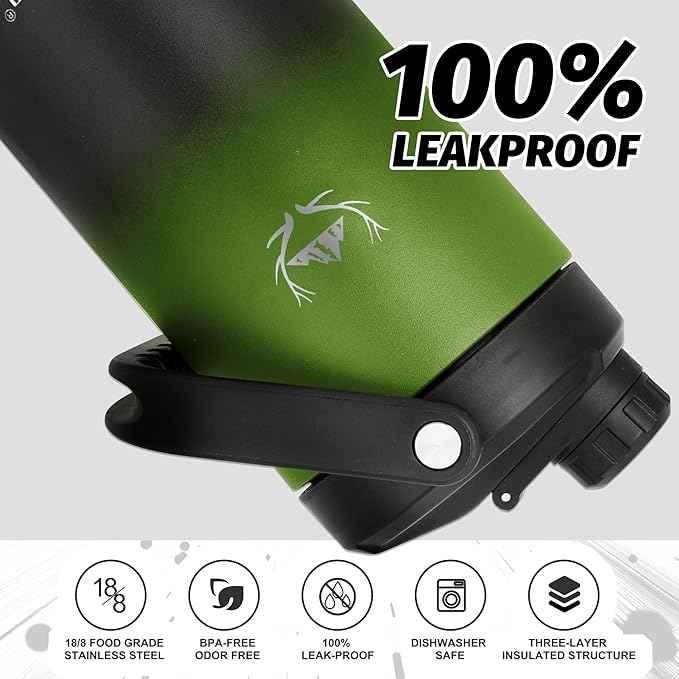 NATURE PIONEOR 64 oz Insulated Water Bottle - Double Vacuum Stainless Steel Half Gallon Water Jug with Holder/Carrier, Wide Mouth, Outdoor Sports, Hiking, Camping, Gym