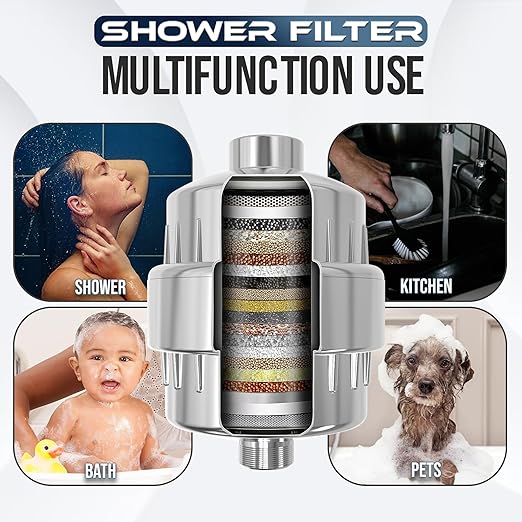 Shower Head Filter for Hard Water | 20 Stage High Output Shower Filter to Remove Chlorine & Toxic Chemicals, Reduce Dry Skin, Dandruff & Hair Damage - Chrome - AquaVibe