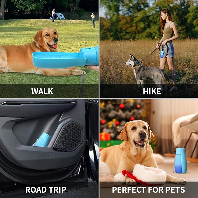 Dog Water Bottle, Travel Puppy Water Bowl, Leak Proof Portable Puppy Water Dispenser, Foldable Dog Water Bottle for for Pets Outdoor Walking, Hiking, Travel, Food Grade Plastic - 19oz Blue