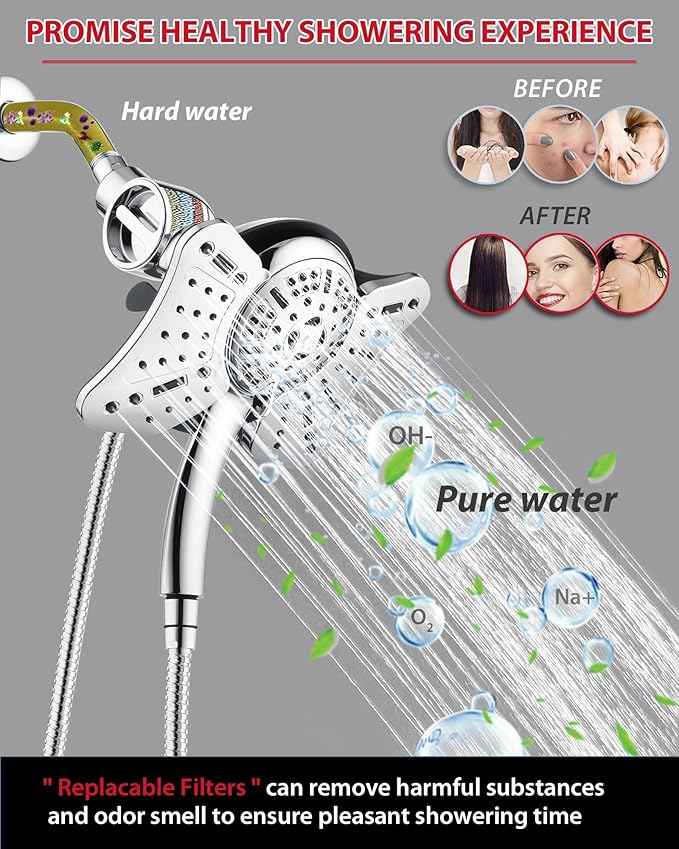 GRICH 2.5GPM Shower Head with Handheld Spray Combo: 2 in 1 Rainfall Shower Heads high pressure & Handheld Shower Head, 9 Spray Modes/Settings Detachable Shower Head with 60 Inch Hose, Chrome Filtered