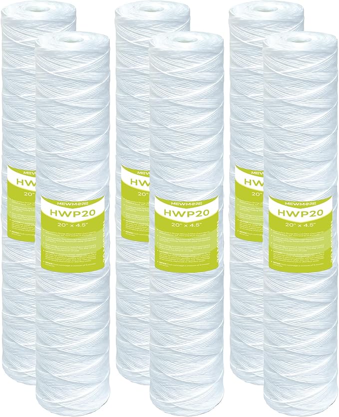 20 Micron Whole House Water Filter Cartridge, String Wound Sediment Filters for Well Water, Universal Replacement for Any 20 inch Big Housings - 20