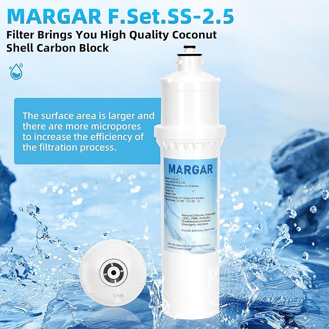 Water Filter SS-2.5, Replacement for Max Flow® Water Filter SS-2.5, F.Set.SS-2.5 Filter Reduces Chlorine, Compatible with EWS® SS-2.5 Water Unit, Installs Directly On Faucet, 10,000 Gallons, 1-PACK