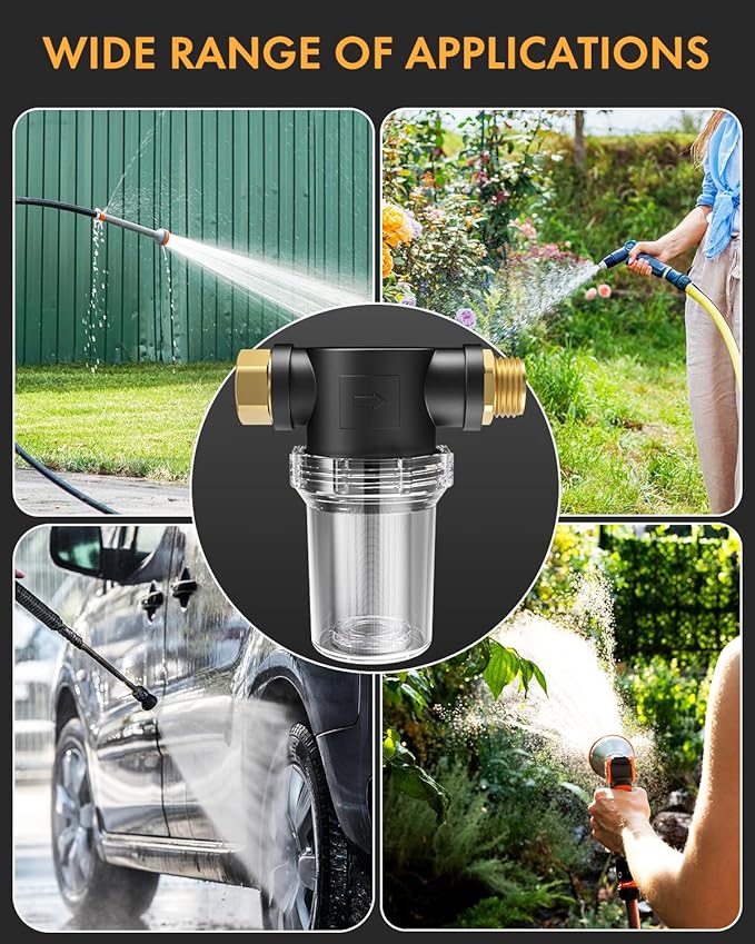 Twinkle Star Hose Filter Attachment Line Water Hose Filter with 100 Mesh and 40 Mesh Screen, 2Pcs O-Ring, Garden Hose Filter Pressure Washer Inlet for RV Camping Car Wash Water Hose
