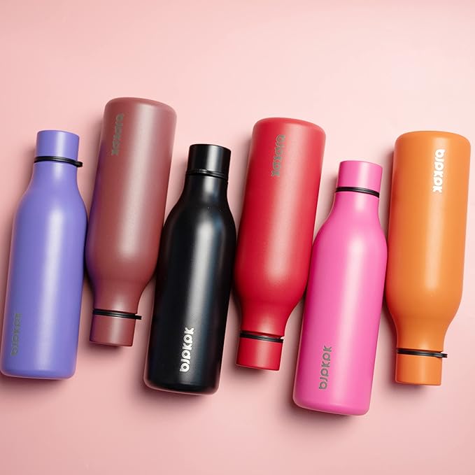 BJPKPK Insulated Water Bottles, 18 oz Stainless Steel Metal Water Bottle with Strap, BPA Free Leak Proof Jugs, Mugs, Flasks, Reusable Thermal Flasks for Sports & Travel, Orange