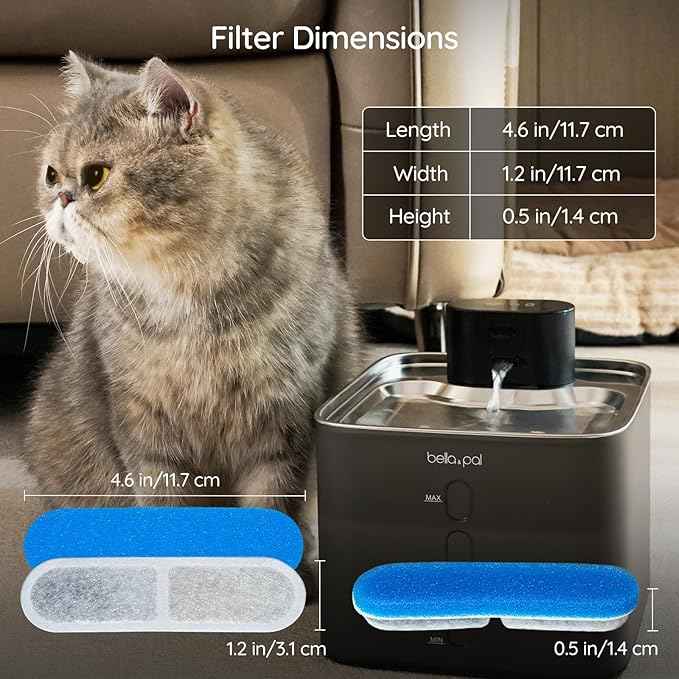4 Pack Replacement Filters for Cat Water Fountain, Multiple Filtration for 142oz/4.2L Pet Water Fountain Filters, 2 Months Set of Replacement Filters