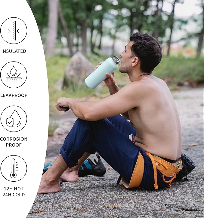 Bambaw 12 oz Insulated Water Bottle, Water Bottle Stainless Steel, Small Size with Handle Easy to Carry, For School or Work, Keeps Drinks Cold 24h & Hot 12h, Lightweight & Durable (Ice blue)
