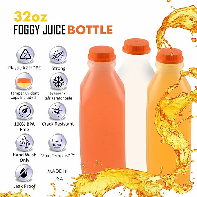 EcoQuality Empty Plastic Juice Bottles with Tamper Evident Caps 32 OZ - Smoothie Bottles - Ideal for Juices, Milk, Smoothies, Picnic's and even Meal Prep Juice Containers (32 Ounce) (20)