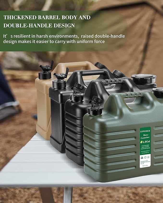 5 Gallon Water Jug, Thickened Water Storage Overlanding Gear Containers, Camping Essential Truly Leak-Proof Green Water Tank,BPA Free Portable Emergency Water Can for Outdoors Hiking RV