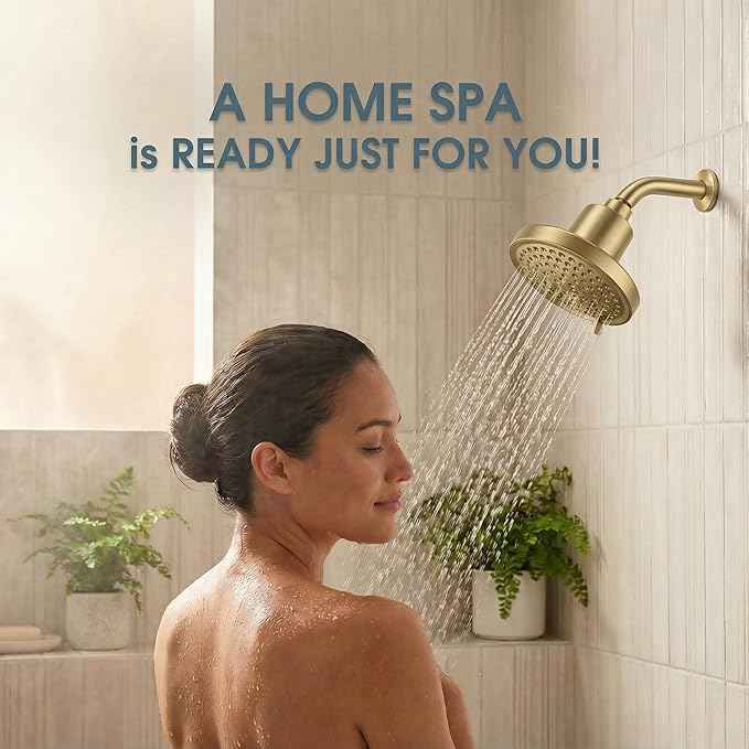 Fixed Shower Head ＆ Filter COMBO ! Anti - Chlorine Hard Water Filtered Shower Heads- 7 Sprays High Pressure Showerheads with 25 Stage Filtration (Brushed Gold)