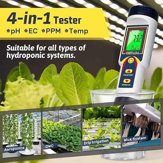 pH Meter for Water 4 in 1 pH EC TDS Temp Meter for Hydroponics PPM and EC Water Tester Digital pH PPM Meter for Nutrients Growing Hydroponics Gardening DWC hydroponics System