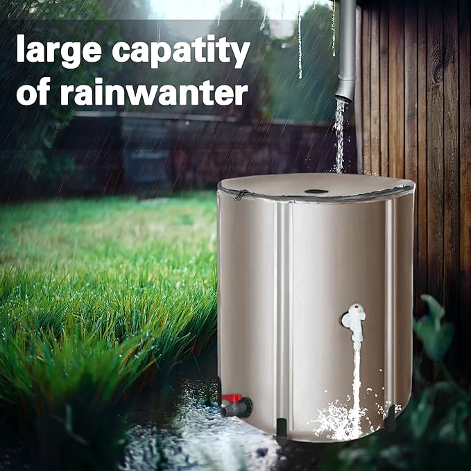 250L/66 Gallons Suaito Outdoor Collapsible Rain Water Barrel with Mesh Cover, Rainwater Collect System Water Storage Tank Collapsible Rain Barrel Weather-Resistant Garden Portable Water Tank