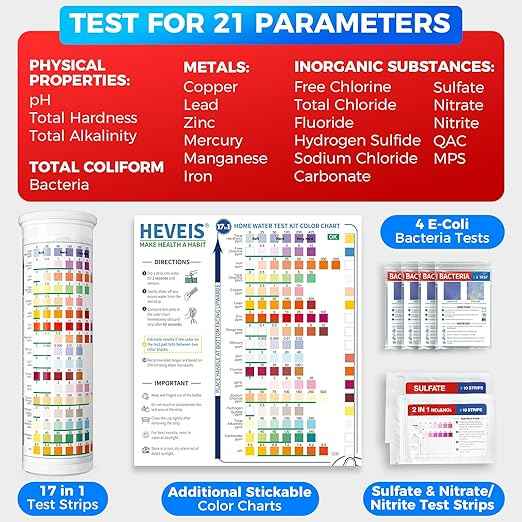 21-in-1 Home Drinking Water Testing Kit - 120 Strips + 4 Bacteria Tests - Tap and Well Water Test Kit, Easy to Test and Read for Hardness, Lead, Iron, Fluoride, pH, Copper, Bacteria and More