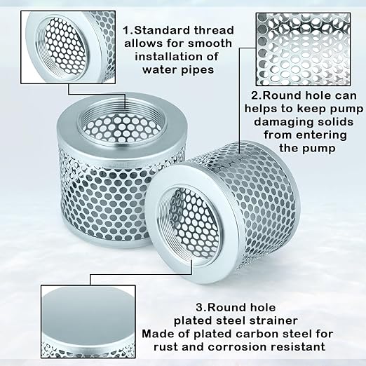 4 Inch Round Hole Suction Strainer Filter Carbon Steel Plated Npt Thread Hose Water Pump Inlet Strainer for Remove Debris Trash Reduces Solids Entering