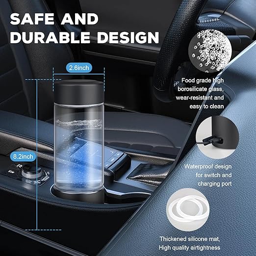 Hydrogen Water Bottle Generator with 4th Generation SPE/PEM Technology, Portable Hydrogen Water Ionizer Machine, Birthday,Xmas Gift for Husband,Wife,Lovers,Friends,Travel (Black, 9.05in*Φ2.64in)