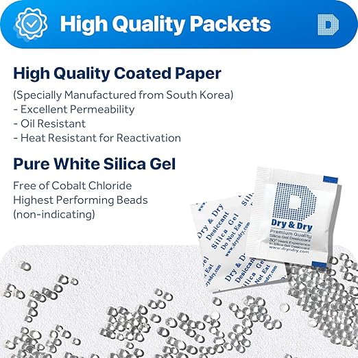 Dry & Dry Silica Gel Packets Desiccants - Rechargeable Silica Gel Packs, Desiccants Packets - 10000 Pack (1 Gram)