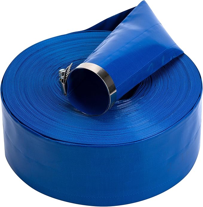 1-1/2 in x 25 ft Pool Backwash Hose Heavy Duty Drain Discharge PVC Lay flat General Purpose Vinyl Hose, Burst Resistant for Water Transfer Sump Pump Pool Filter (1.5in 25ft fiber reinforced hose)
