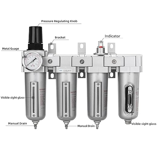NANPU 3/4" NPT Industrial Grade 4 Stage Air Drying System - Double Particulate Filters, Coalescing Filter, Desiccant Dryer & Air Regulator, Metal Bowl, Manual Drain, for Paint Spray＆ Plasma Cutter - AquaVibe