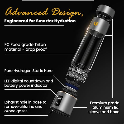 Hydrogen Water Bottle Generator, Up to 6500 PPB Molecular Hydrogen, Independently Lab Tested, SPE/PEM Technology, 12-Hour Retention, 9.5 oz Portable Bottle for Home, Gym, Travel & Office