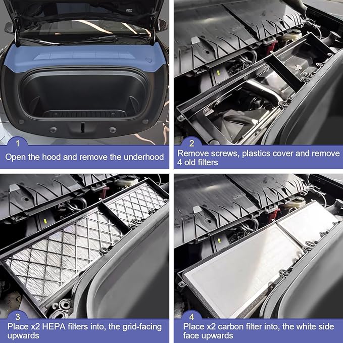 Tesla Model Y Intake Cabin Air Filter HEPA with Activated Carbon, Air Intake Filter Replacement Kit for Model Y 2020-2025 Accessories, Set of 4
