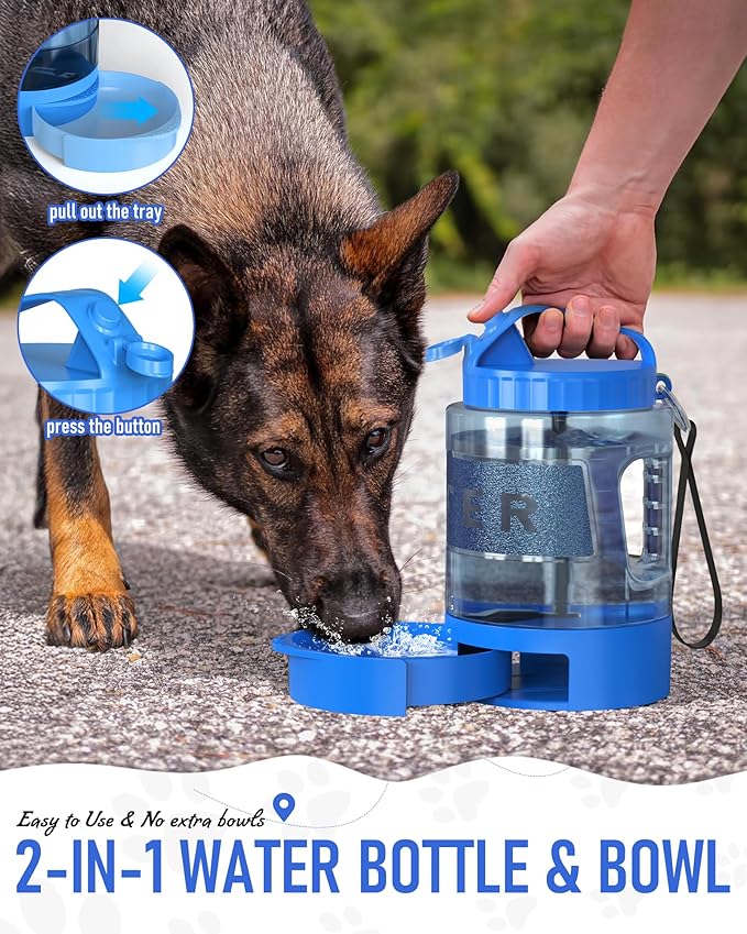 Portable Dog Travel Water Bottle, 77oz Large Dog Water Bowl Dispenser Portable, Leakproof Pet Drinking Bottle Dispenser for Hiking Camping Walking Travelling Beach Car Trips, BPA Free,Blue - AquaVibe