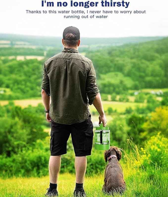 Dog Water Bottle Portable Bowls - 77oz Large Travel Water Bowl Dispenser for Dogs, Pet Camping Beach Essentials Traveling Car Park Accessories, Leak Proof Pet Drinking Dispenser On The Go, Green