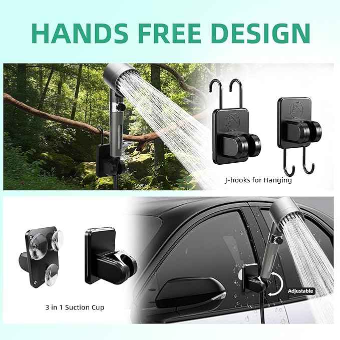 Portable Shower for Camping, Filtered Camping Shower, IPX8 Waterproof，6000mAh Rechargeable Outdoor Camp Shower Pump with LED Display, 4 Spray Modes for Hiking, Travel, Pet