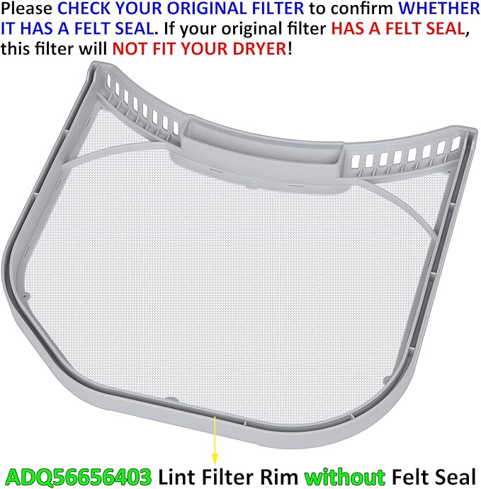ADQ56656403 Lint Filter Replacement for LG Dryers and WashTowers, Rim without Felt Seal, Ultra Durable Lint Screen Trap with Dryer Vent Lint Brush - AquaVibe