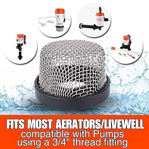 SEAFLO Stainless Steel Mesh Strainer ¾ Inch-14 | Aerator Screen Strainer for Livewell Pump | Corrosion-Resistant, Easy Installation, Marine-Grade Stainless Mesh (2-Pack)