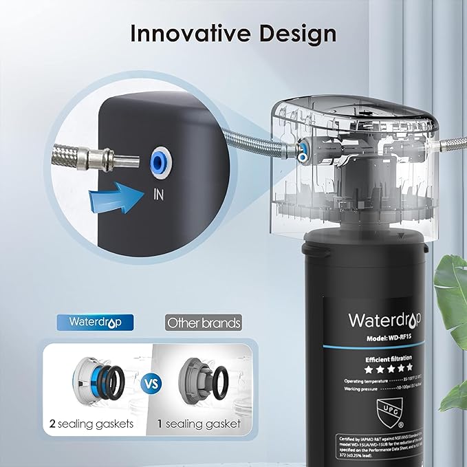 Waterdrop 15UA Under Sink Water Filter System, Under Counter Water Filter Direct Connect to Kitchen Faucet, and Waterdrop Spin Down Sediment Filter, Reusable Whole House Water Filter System 50 Micron
