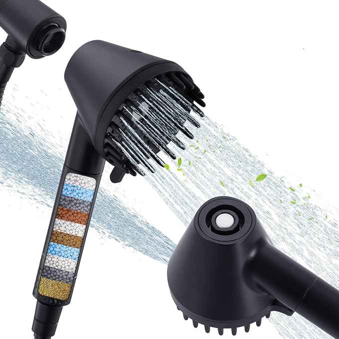 Ryamen 2026 Magnetic Filtered Shower Head with Handheld– High Pressure Showerhead with Power Wash Mode, Chlorine Removal, Massage Brush, Pressure Adjustable, One-Touch Pause & Stainless Steel Hose