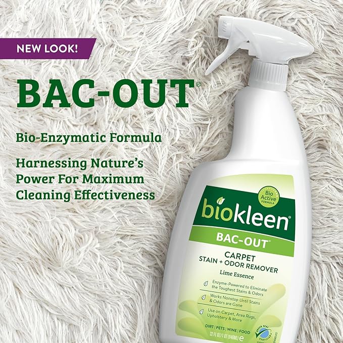 Biokleen Bac-Out Enzyme Stain Remover - 32 Ounce - Natural Foam Spray, Destroys Stains & Odors Safely, for Pet Stains, Laundry, Diapers, Wine, Carpets, Eco-Friendly, Non-Toxic, Plant-Based - AquaVibe
